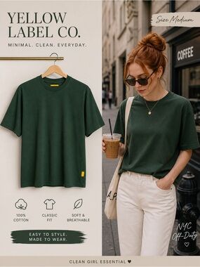Yellow Label Co. Green Minimalist Tee – Size Medium Streetwear Basic